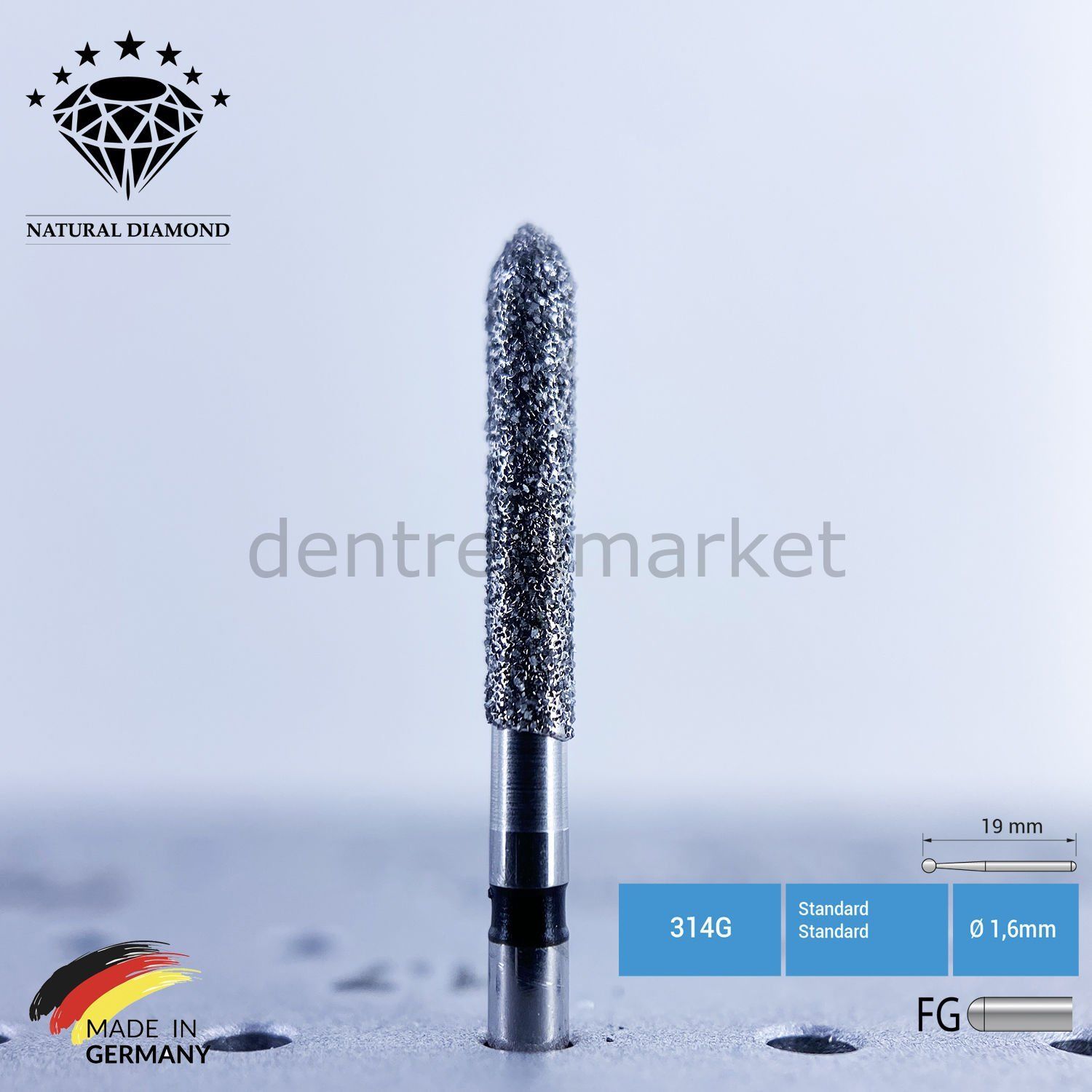 Doğal Elmas Frez - Aeratör - 879 - Silindir Chamfer - 5 Adet