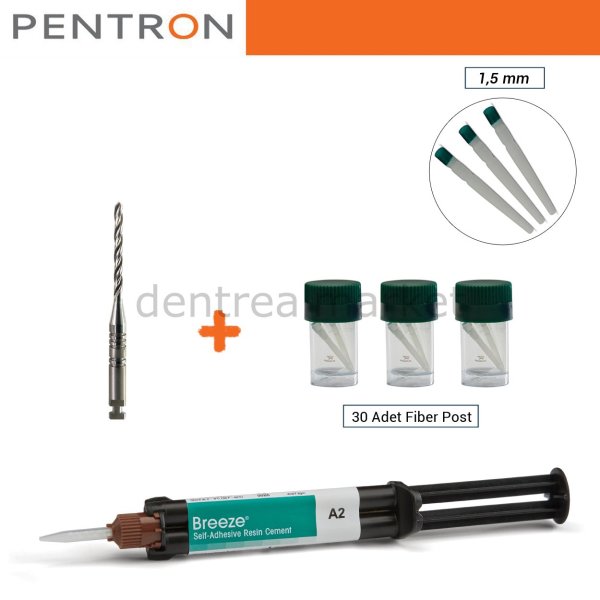 FibreKleer 4X Tapared Fiber Post Set 1,5 mm - 30 ad Fiber post ve Breeze Self Adeziv Rezin Siman